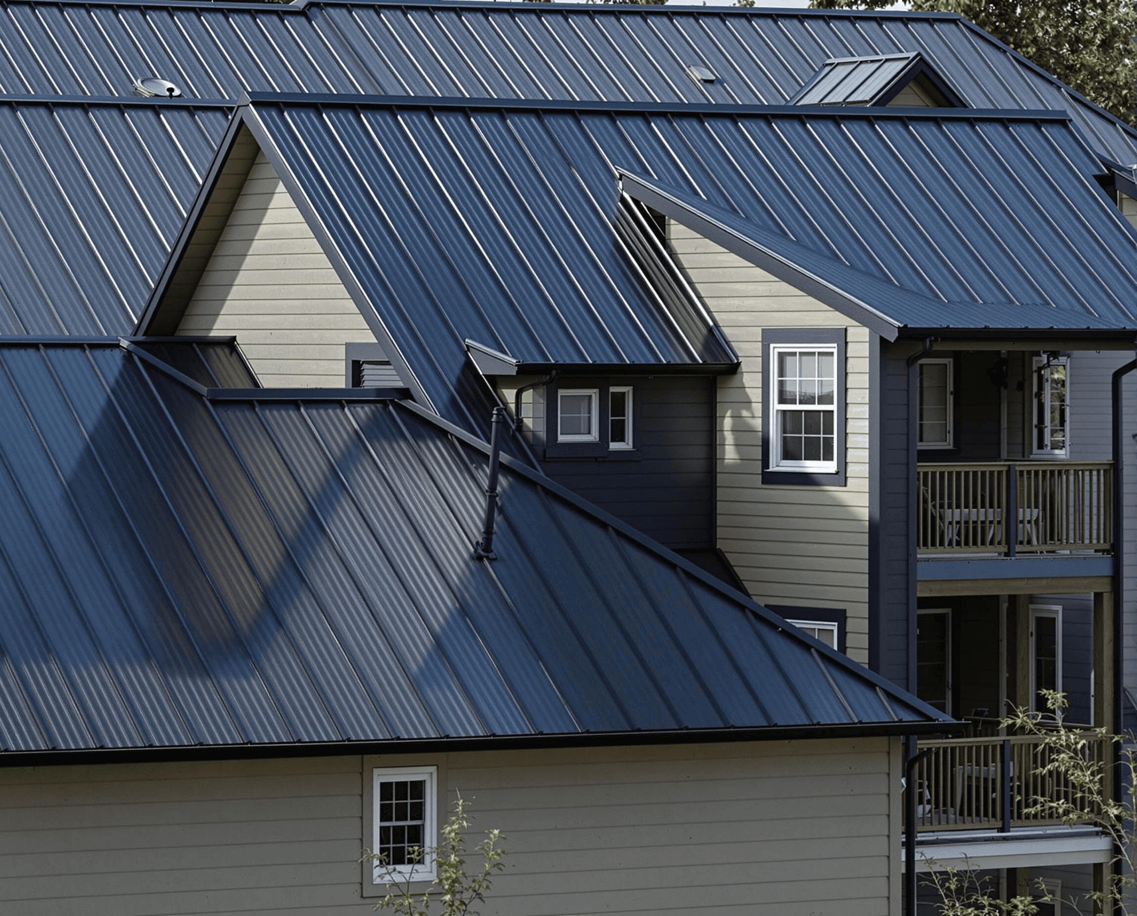 Multi-family complex with black metal roofing system in Austin TX